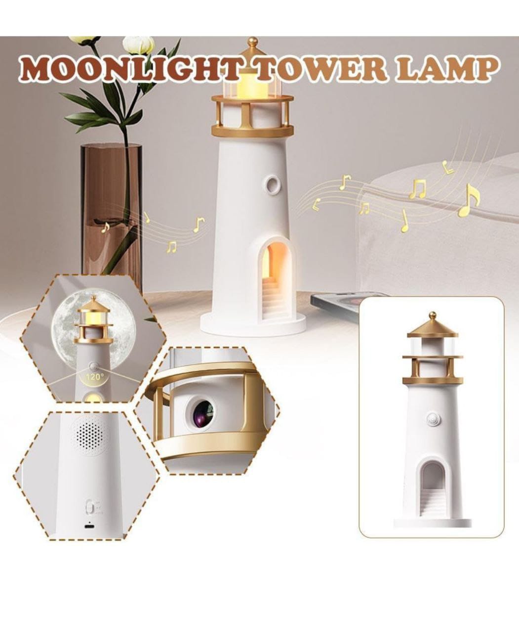 Moon Lamp Projector Night Light, Lighthouse Decor Night Light,perfect for children's bedrooms or as a charming decorative pieceRechargeable Moon Lamp: