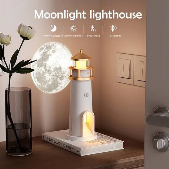Moon Lamp Projector Night Light, Lighthouse Decor Night Light,perfect for children's bedrooms or as a charming decorative pieceRechargeable Moon Lamp: