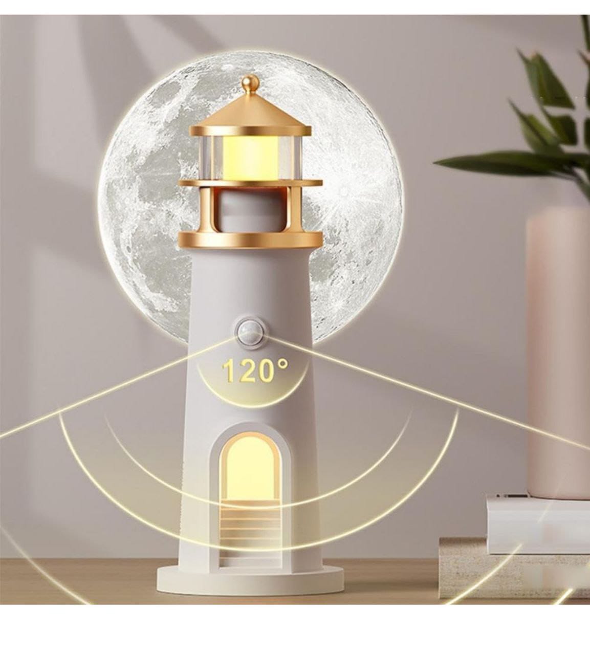 Moon Lamp Projector Night Light, Lighthouse Decor Night Light,perfect for children's bedrooms or as a charming decorative pieceRechargeable Moon Lamp:
