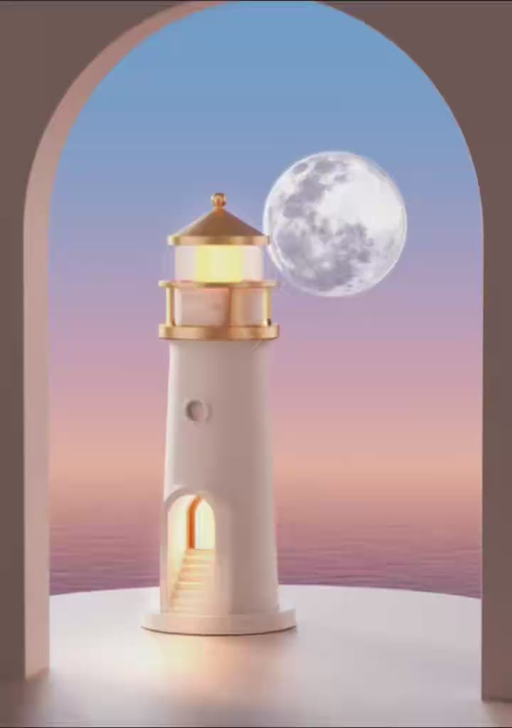 Moon Lamp Projector Night Light, Lighthouse Decor Night Light,perfect for children's bedrooms or as a charming decorative pieceRechargeable Moon Lamp:
